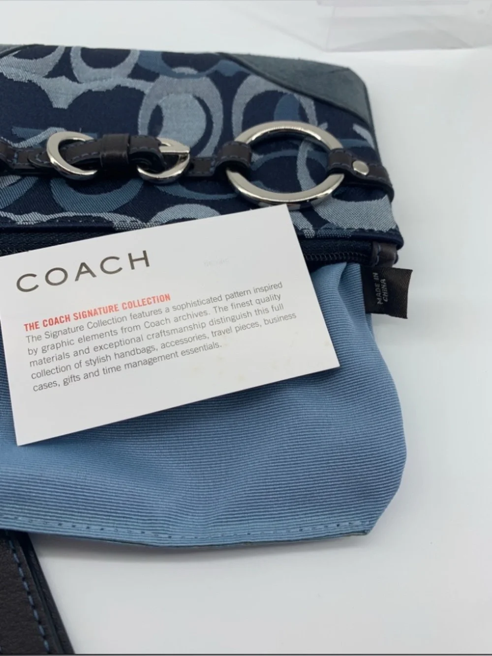 Coach Blue Denim Optic Signature Jacquard & Suede Horsebit Wristlet Y2K